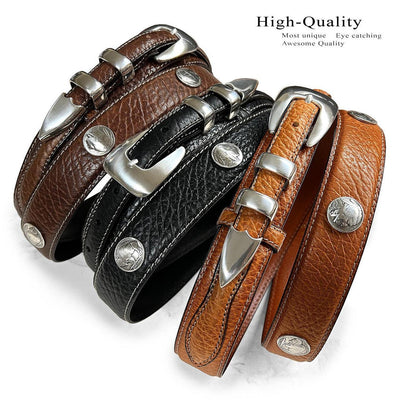 Buffalo Indian Head Coin Conchos Western Leather Ranger Belt
