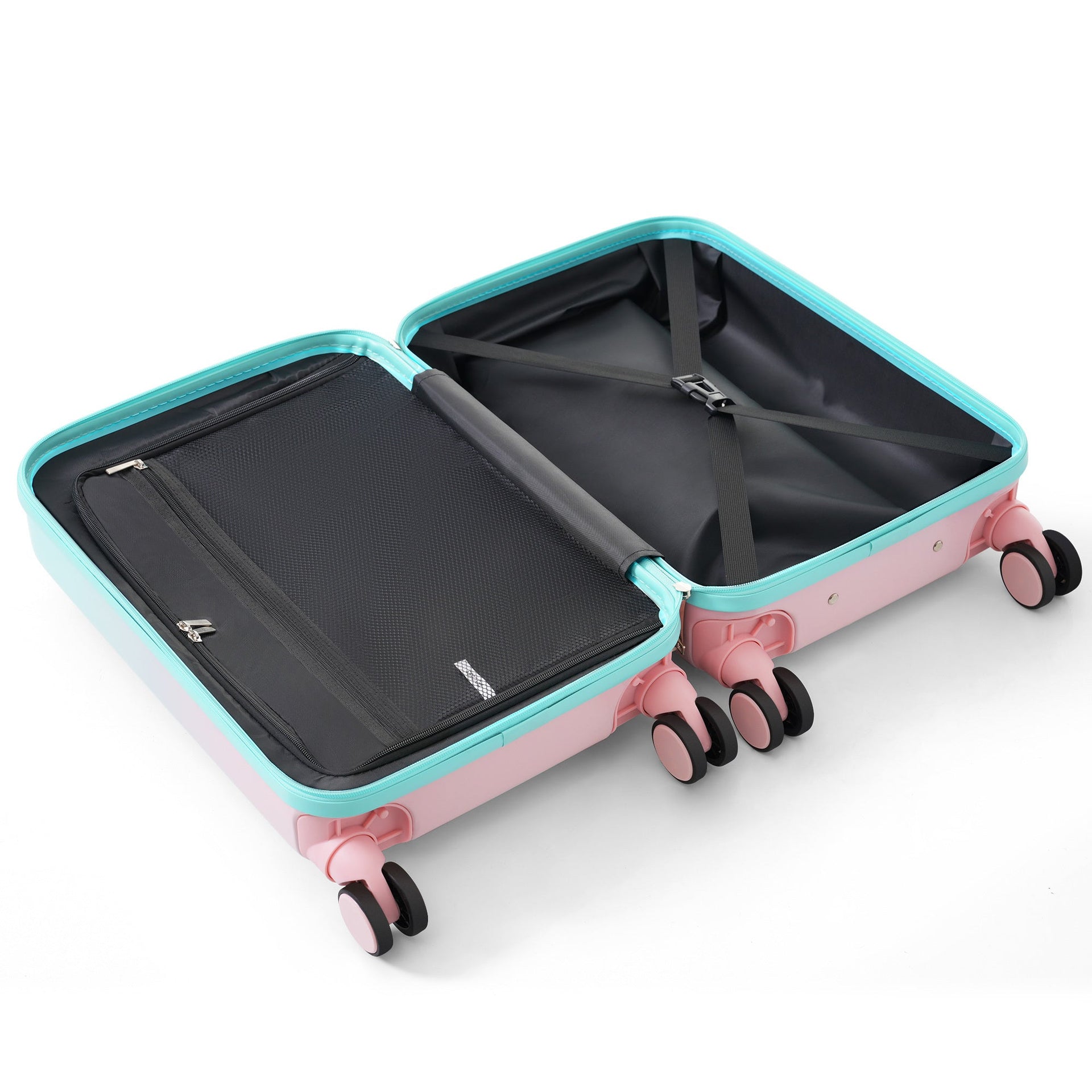 Luggage Set of 3, 20, 24, 28inch with USB Port, 20, 24inch with front opening design Airline Certified Carry on Luggage with Cup Holder, ABS+PC Hard Shell Luggage with Spinner Wheels, light blue