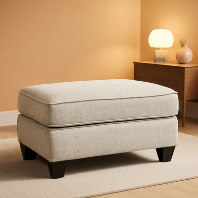 Beige Chenille Upholstered Ottoman With Cushioned Comfort