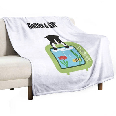 Catflix & Gill Funny Cat And Fish TV Design Premium Throw Blanket