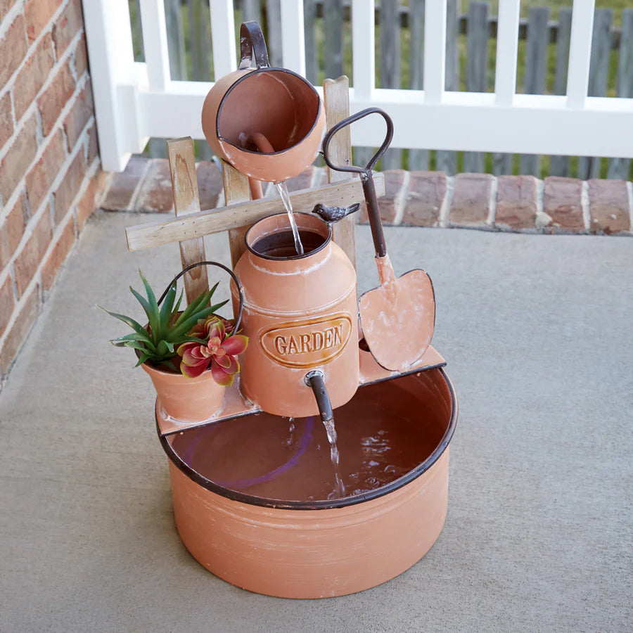 25''H Garden Tools Metal Fountain