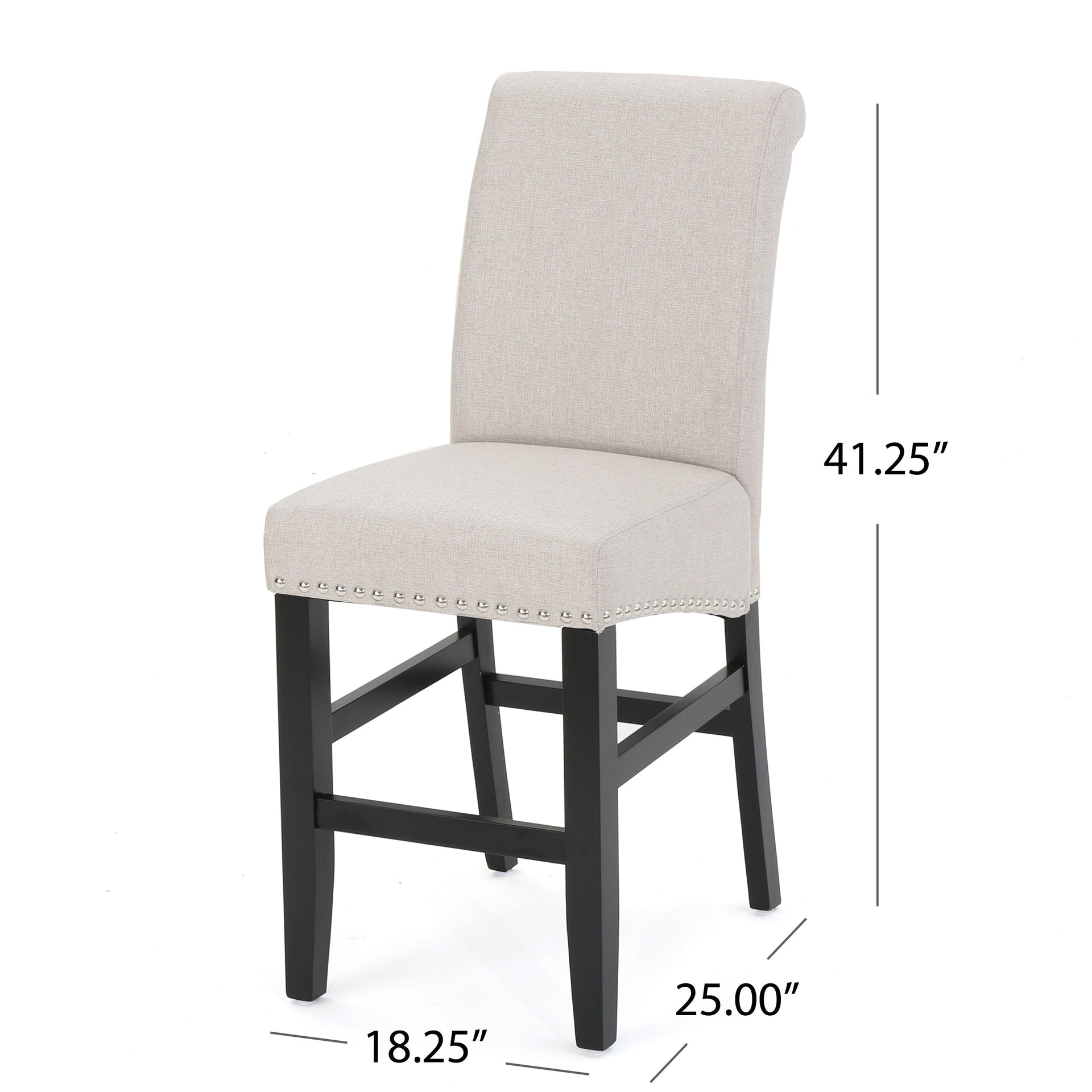 25' Contemporary Upholstered Counter Stools with Nailhead Trim (Set of 2), Wheat/Matte Black, Fabric