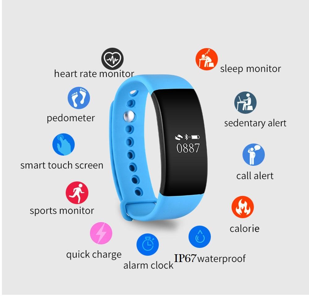 V66 Sport Smartwatch BT 4.0 IP67 Waterproof Heart Rate Monitor Smart Wristband Health Bracelet for Android IOS Phone