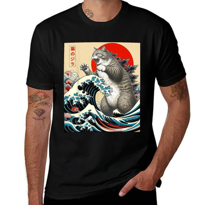 Catzilla Cat Japanese Art Funny Cat Gifts For Men Women Kid Durable T-Shirt