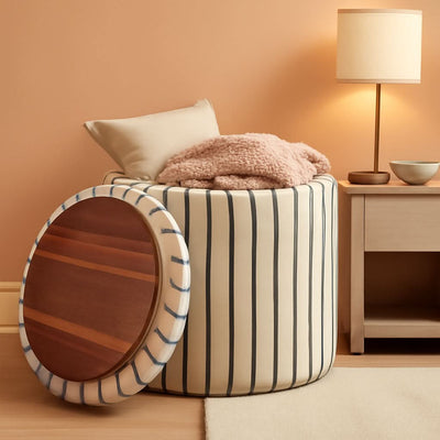 EighteenInch Round Storage Ottoman With Removable Tray