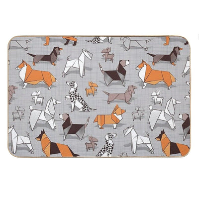 Origami Doggie Friends Grey Linen Texture Background Bath Mat