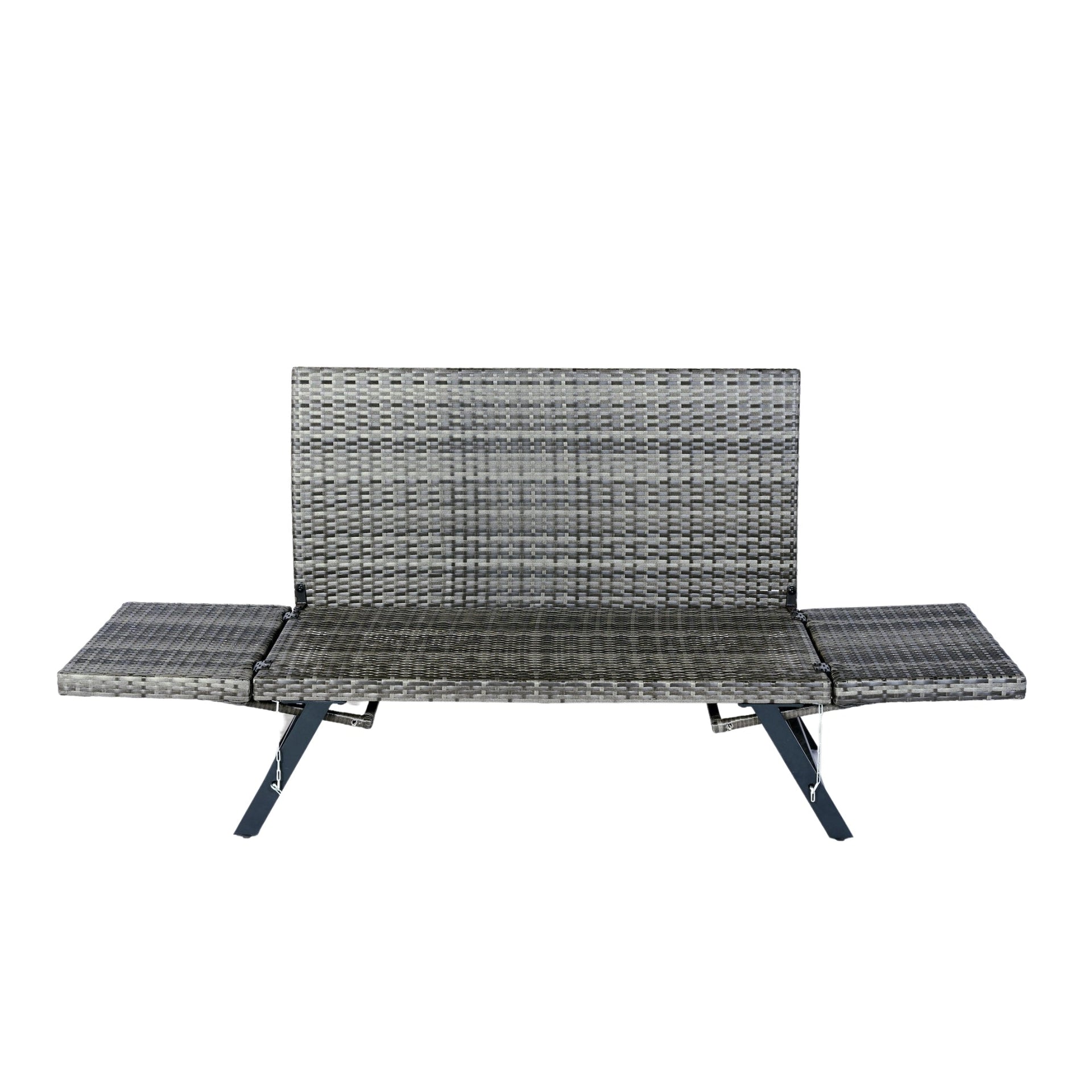 1 PCS Patio Wicker Side Foldable Bench Patio Backyard Conversation Bench Grey Wicker + Dark Grey Cushion