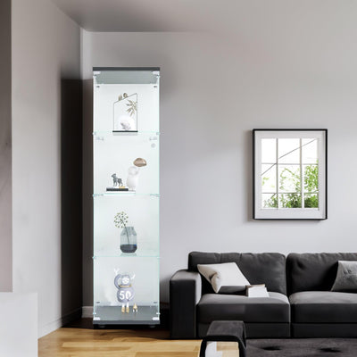 4 glass display cabinets with door shelves, floor standing antique bookshelf, 64.7