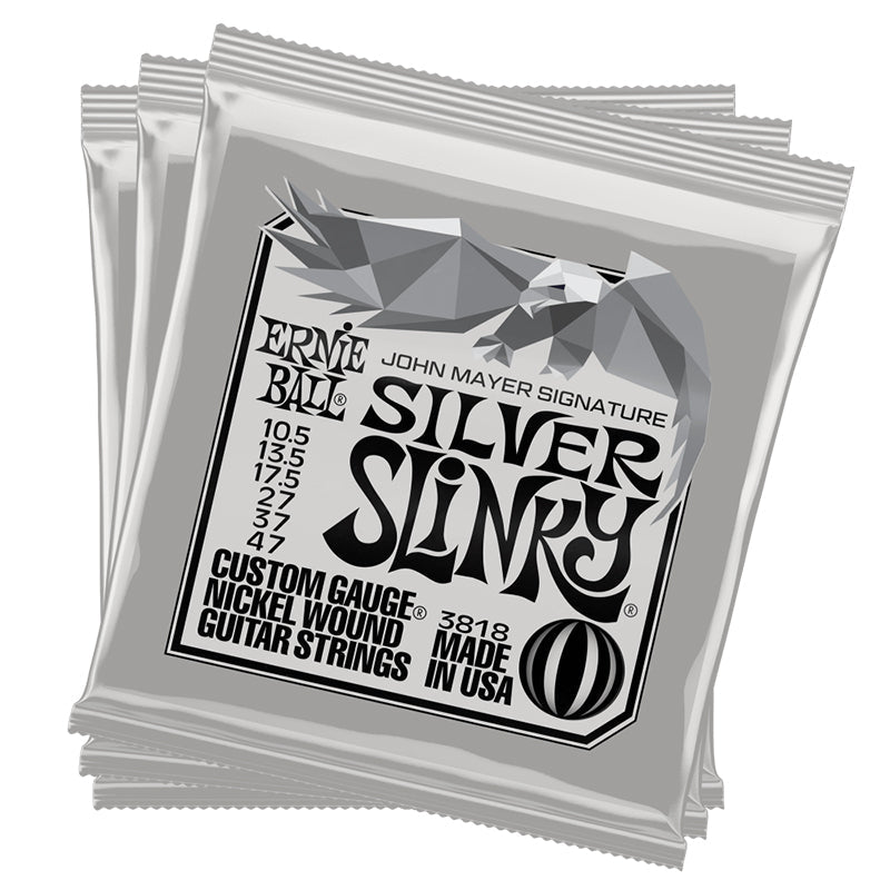 Ernie Ball John Mayer Silver Slinky Nickel Wound Electric Guitar Strings 3-Pack Tin - 10.5-47 Gauge