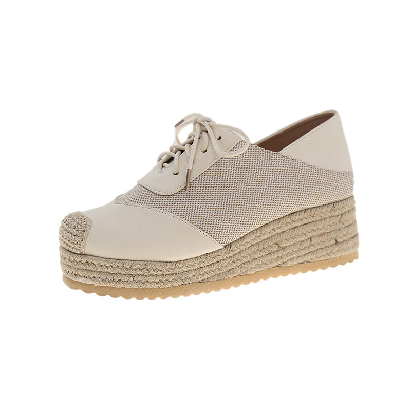 Fisherman's shoes woven grass slope heel women's shoes waterproof front strap high-heeled slope heel fisherman's casual shoes 
