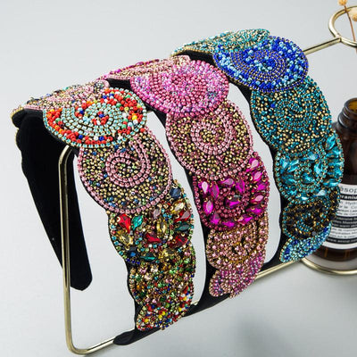Hair Hoop Fashion Trend Color Rhinestone Head Hoop Luxury Wide Side Heavy Industry Party Hair Accessories Head Hoop