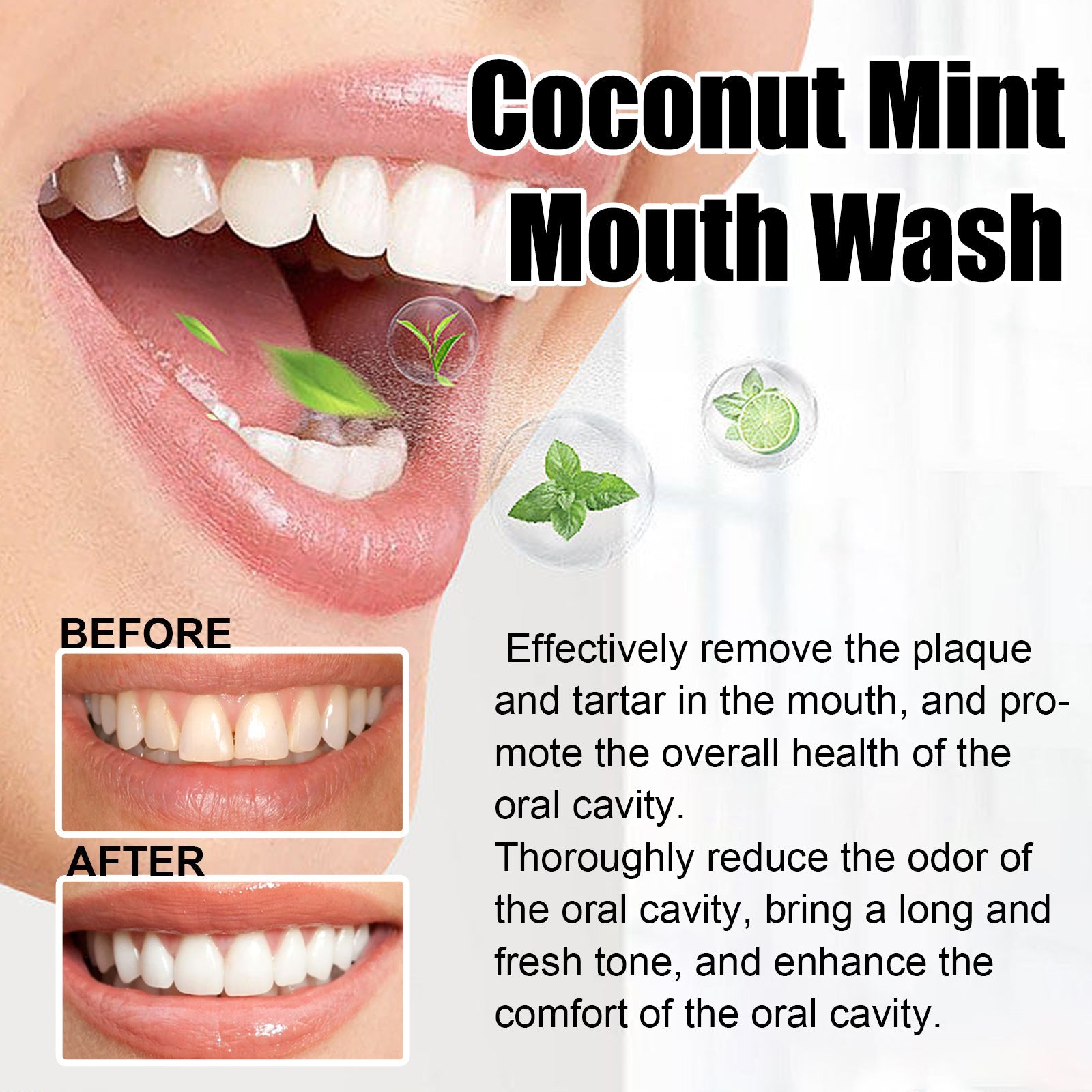 Coconut Mint Mouth Wash, Fresh Breath Clean Tongue Coating Whitening Teeth Oral Care Mouthwash