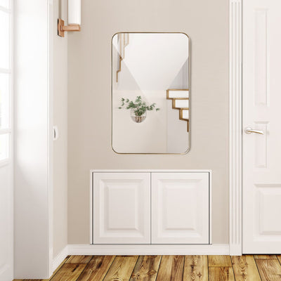 32 Inch x 20 Inch Metal Frame Wall-Mounted Rectangle Mirror-Golden