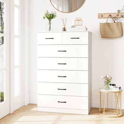 7-Drawer Tall Dresser with Metal Handles and Anti-Tipping Kits-White