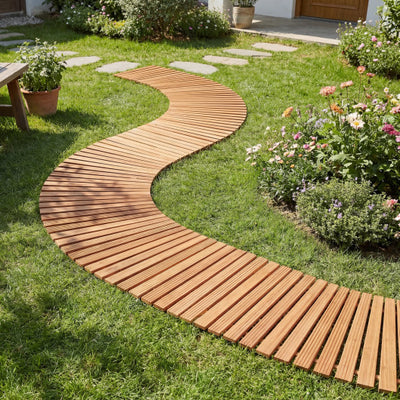 7 FT Wooden Garden Pathway with Anti-slip Surface for Gardens Patios-Natural