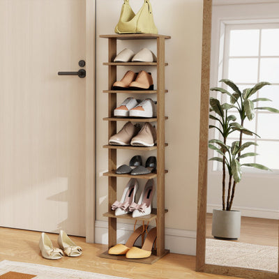 7-Tiers Vertical Wooden Space Saving Shoe Rack for Front Door-Natural
