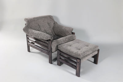 Chair & Ottoman – Taye with Tiger Maple Arms (Grey)