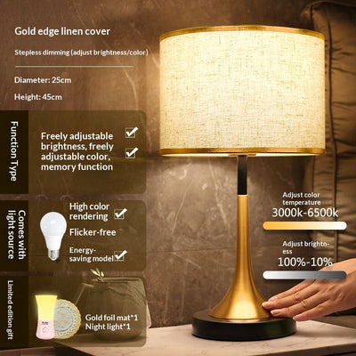 Modern Touch Sensor Dimming Luxury Living Room Simple Nordic LED Table Lamp Creative Simplicity Cloth Desk Light Indoor Decorative Table Lamp Cute Study Lamps for Bedroom Décor