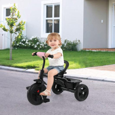 7-in-1 Baby Stroller Tricycle with Adjustable Canopy and Foldable Footrests for Ages 9-60 Months Old-Pink