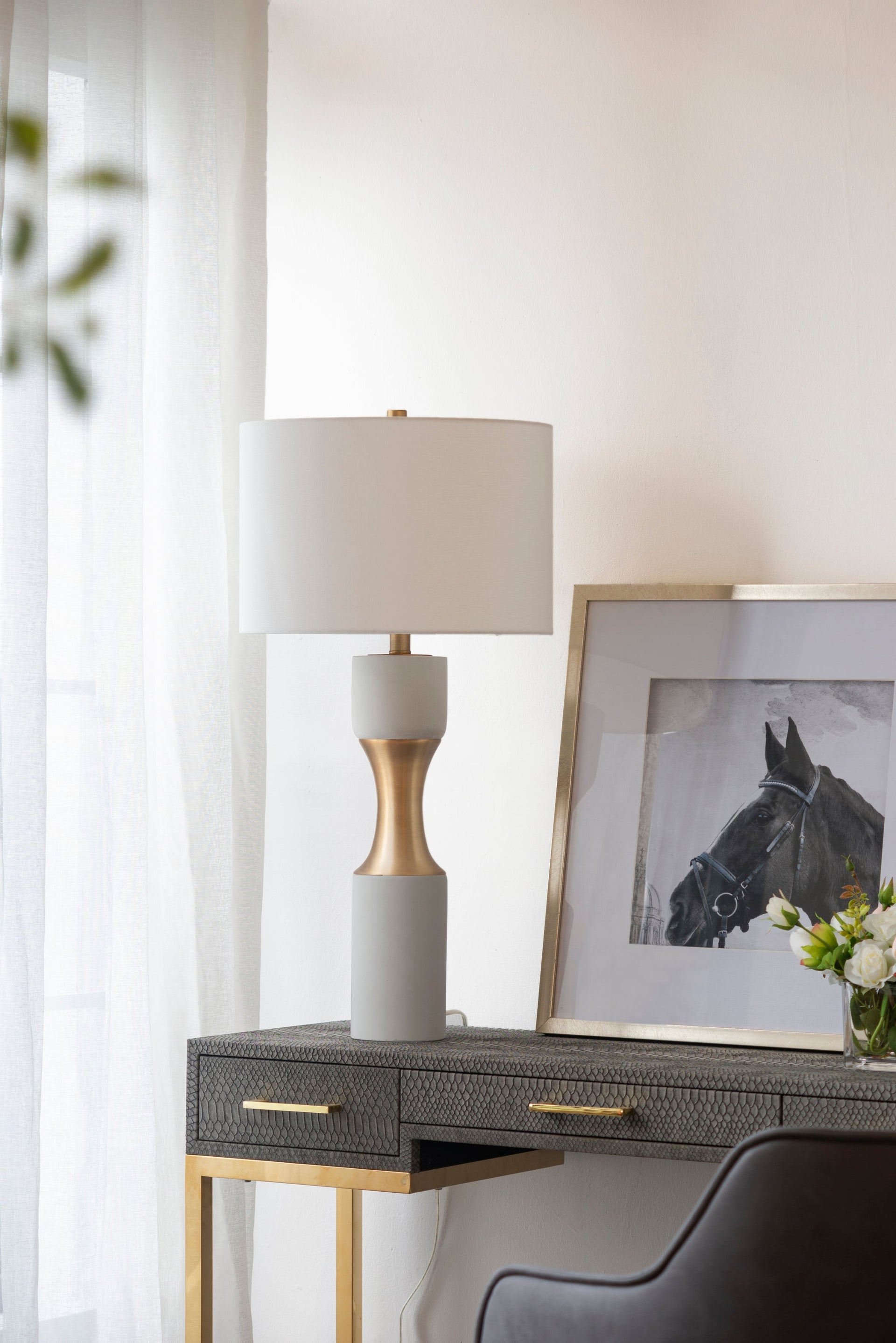 15x15x30' Cement With Metal Table Lamp