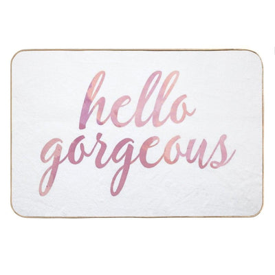 Hello Gorgeous in Pink Watercolor Bath Mat