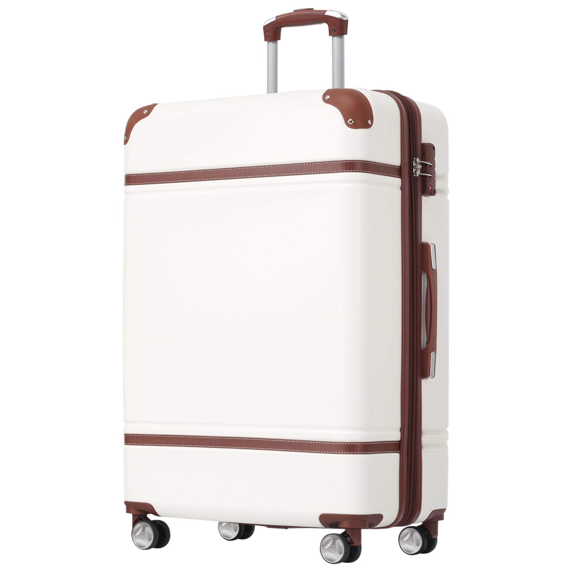 Hardshell Luggage Sets with Bags Lightweight Suitcase Double Spinner Wheels with TSA Lock ,Single Vintage Luggage 28 IN,White