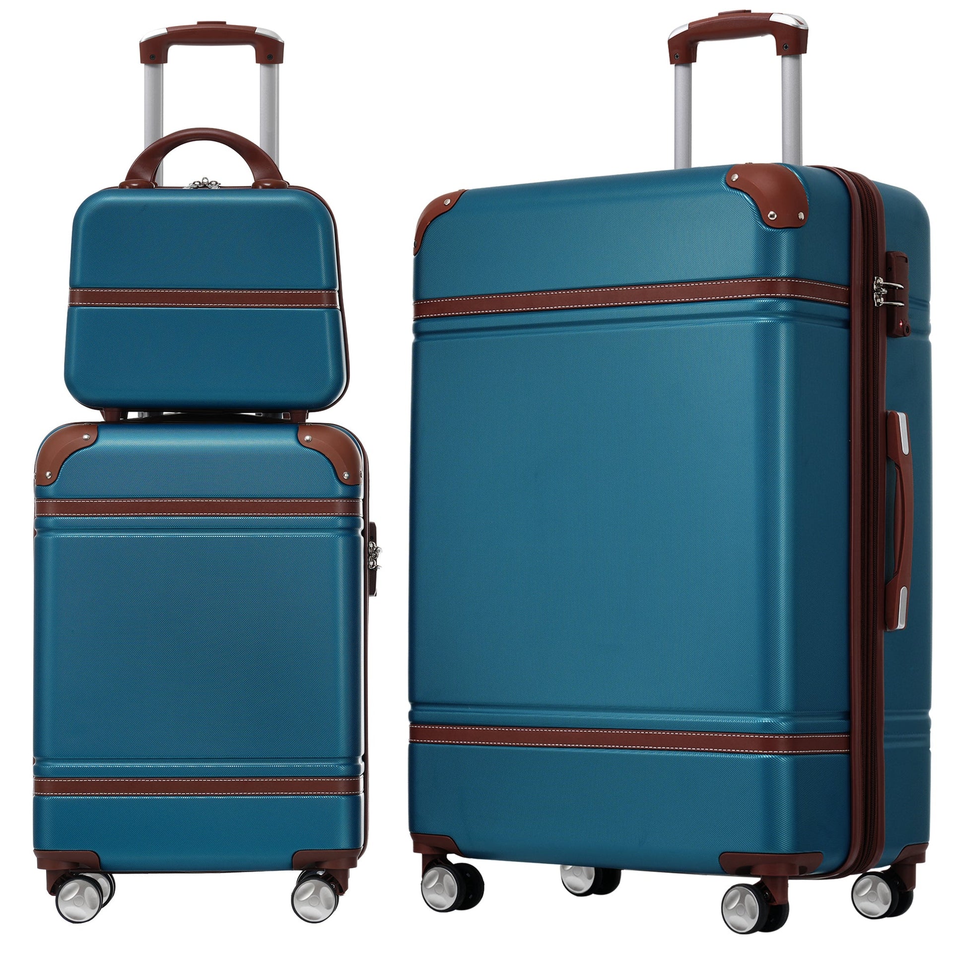 Hardshell Luggage Sets 3 Pieces 20'+28' Luggages and Cosmetic Case Spinner Suitcase with TSA Lock Lightweight,Blue