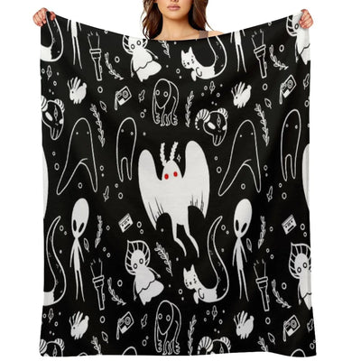 Cryptids in Black Throw Blanket
