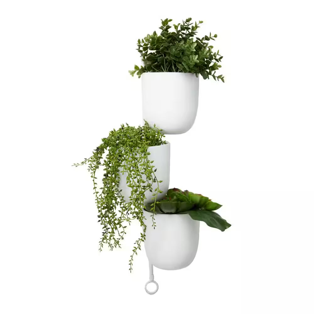 12 In. X 25 In. Contemporary Indoor/Outdoor White Metal Hanging Wall Planter Rack