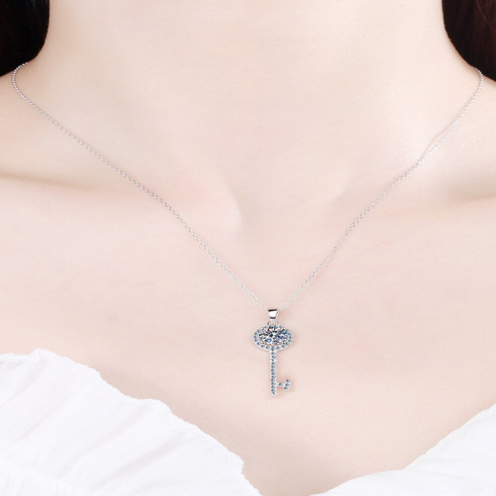 1 Carat Diamond Key Pendant Necklace