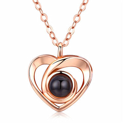 Silver Love Heart shaped Projection Pendant Necklace in 100 Languages, I Love You Projection Pendant Clavicle Chain