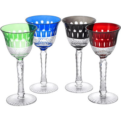 The Wine Savant Crystal Italian Multicolor Design Glasses -Set of 4 Tall Wine Glasses 6.7oz 7.7