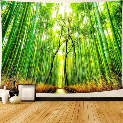 Delur Forest Pathway Tapestry Sunset Tropical Rainforest Nature Tree Tapestry Wall Hanging Sunrise Scenic Natural Green Landscape Headboard for Bedroom Living Room Home Decor (70.8