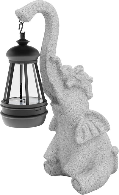 Solar Powered Outdoor Figurine Lights, 10 Inch Waterproof Animal Elephant Statue Light, Suitable for Decorations for Patio, Balcony, Lawn, Courtyard, Etc.(Trunk)