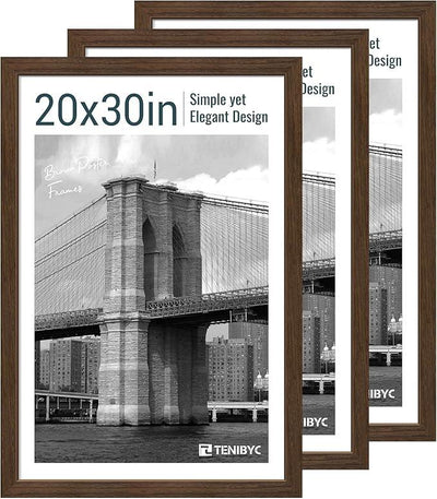 20x30 Poster Frame 3 Pack - Brown Woodgrain, Wood Picture Frame, Wall Gallery Frame - Wall Hanging