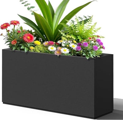 FENCY Metal Rectangular Planter Box, Large Planters for Outdoor Plants, Tall Planters for Outdoor Plants with Drainage Holes (32