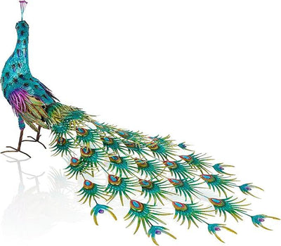 Alpine Corporation HEH378 Metal Jumbo Sized Majestic Peacock Decor, Elegant Garden & Patio Bird Statue, 33