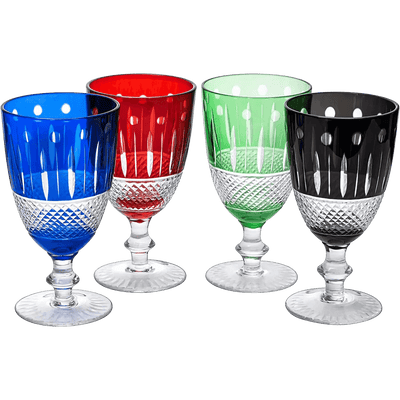 The Wine Savant Crystal Italian Multicolor Design Cups -Set of 4 Short Chalice Glasses 8oz 5.7