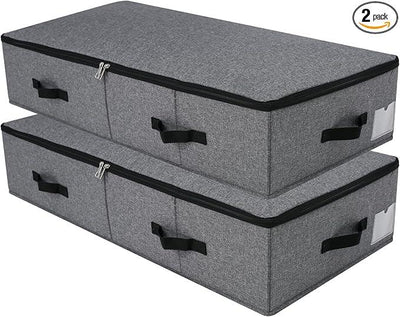 2PCS Foldable Blankets Clothes Comforters Storage Bin Organizer with Plastic Support Liner for Blankets, Towels, Comforter, Sweaters, Linen Sheets, Wrapping Paper, Black Grey
