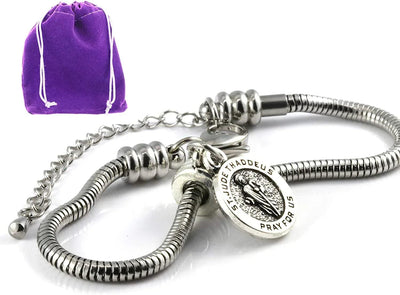 Saint Jude Bracelet | San Judas Tadeo St Jude Bracelet for Women Stainless Steel Snake Chain Charm Bracelet Perfect Saint Bracelets for Women and a Great Saint Jude Jewelry Piece