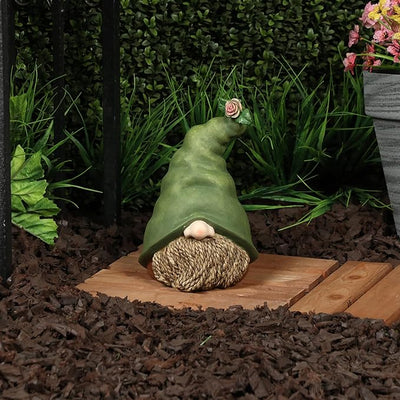 Alpine Corporation QWR1440 Gnome Head with Sculpted Rope Beard and Flower on Hat, Playful Décor for Garden & Patio, 10