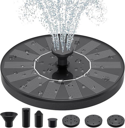 Solar Fountains,Solar Water Fountain,Solar Powered Bird Bath Fountain with 6 Nozzles - Free Standing Floating Solar Water Fountain for Bird Bath, Garden, Pond, Pool (Black-1.4W)