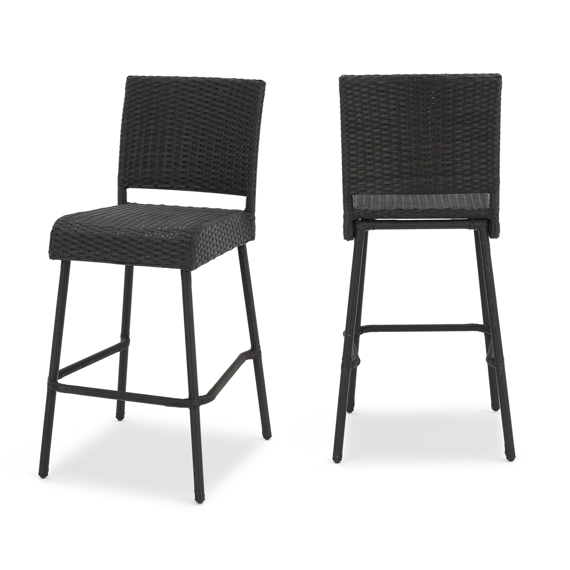 29' Outdoors PE Rattan Armless Barstools, Set of 2, Dark Brown
