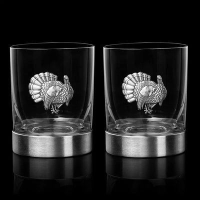 The Wine Savant Turkey Whiskey Glasses Set of 2, Old Fashioned Whiskey, Rum, Brandy, Scotch Glasses, Elegant Badge, Thanksgiving 11 OZ, Gifts for Men, Women, Pheasant Quail Hunting Gifts Glass