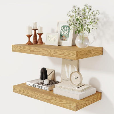 12 Inch Deep Floating Shelves, 24 x 12 Floating Shelf for Books, Rustic Wood Deep Wall Shelves for Home Storage & Display, 2