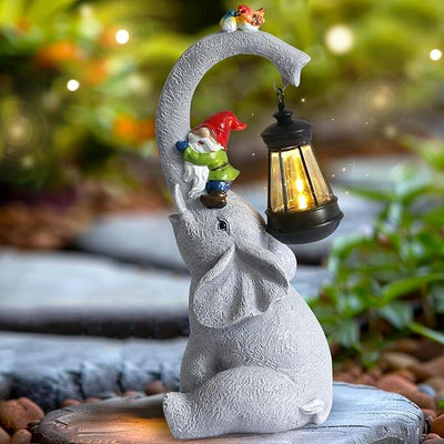 Elephant Statues Garden Decor - Lucky Elephant Outdoor Statues with Solar Powered Lantern, Elephant Statue Gifts for Women,Resin Yard Art for Outdoor & Home Decor(11
