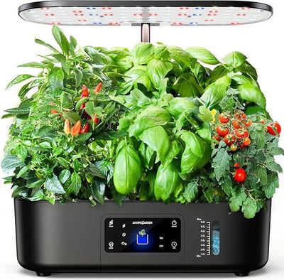 Ahopegarden Hydroponics Growing System Kit Indoor Herb Garden with Grow Light 12 Pods, with LCD Touch Panel Hydroponic Planter, Planting Height Up to 17