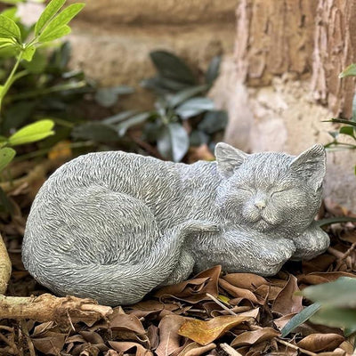 Cat Garden Statue Decoration, Memorial Stone Peaceful Sleeping Figurine for Patio Lawn Porch, 11.5