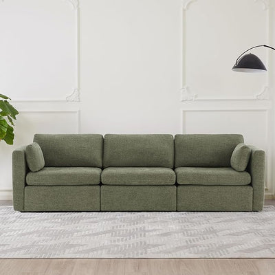 CHITA Oversized Modular Sectional Convertible Fabric Sofa Set, FSC Certified Extra Large Sectional Deep Seat Couch for Living Room, 112 inch Width,3 Seat Modern Modular Sofa, Moss Green