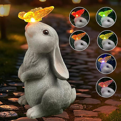 Bunny Outdoor Decor, Solar Rabbit Garden Statue, Cute Easter Gift Outside Lawn Ornaments for Patio Clearance Yard Porch, Housewarming Gift to Mom Women Birthday Mother's Day